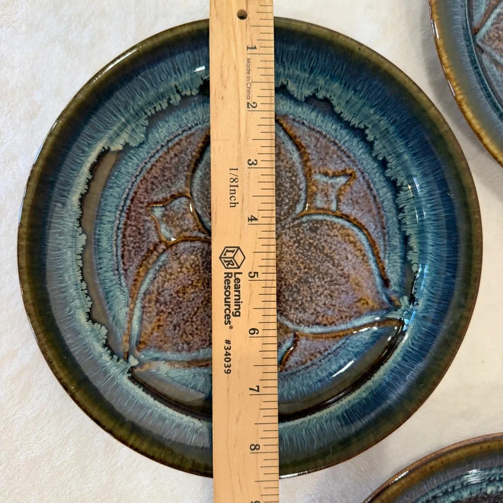 Ben Campbell Studio Pottery Signed Salad Plates Set of 6 Blue Glaze 8.25